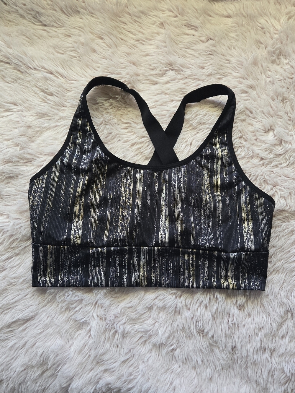 Victoria's Secret Strappy Metallic Shimmer Black Sports Bra